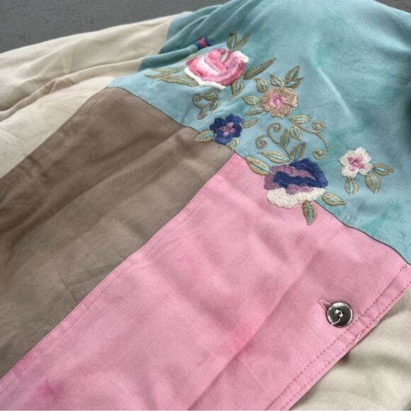 80s 90s pastel tie dye watercolor color block quilted jacket floral embroidery - Picture 5 of 7